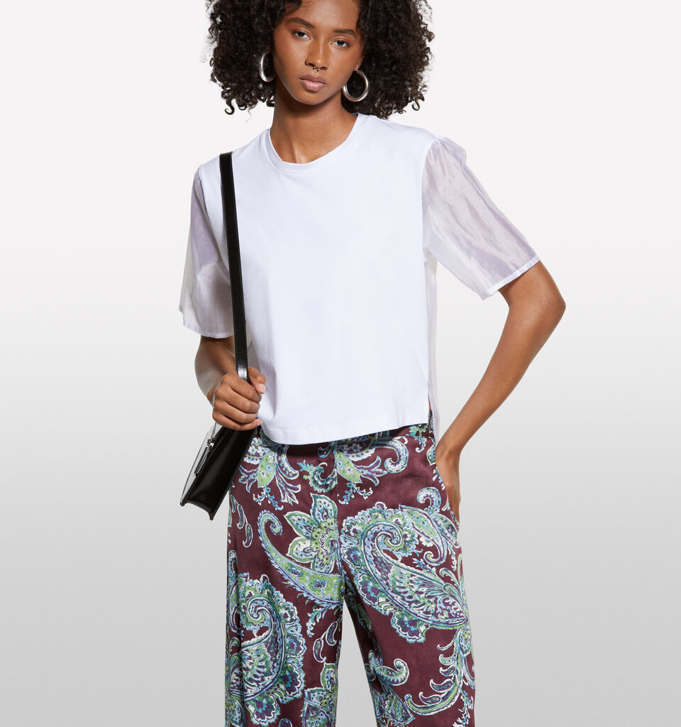 White t-shirt with sheer features - women's short sleeve t-shirts - White | Sisley image number 3